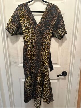 Topshop Leopard Print Tie Back Midi Dress in Black and Yellow